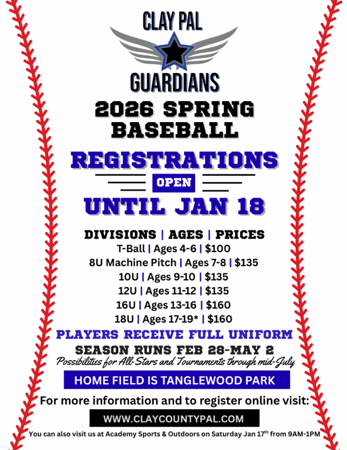 Clay PAL Spring baseball flyer