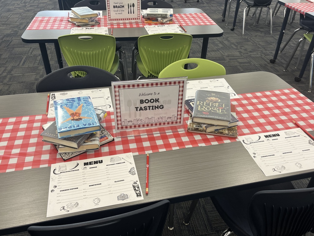 Our Media Specialist, Ms. Pittman, recently hosted an engaging Book Tasting experience for Mr. Werner’s 11th grade English students, transforming reading into an interactive and inviting event. Students rotated through thoughtfully curated tables, sampling a variety of genres and titles while reflecting on their interests and discovering new authors—much like choosing from a tasting menu. This creative approach encouraged student choice, curiosity, and meaningful conversations about reading, reinforcing a love of literacy in a fun and memorable way. Thank you to Ms. Pittman and Mr. Werner for partnering to create such a powerful and engaging learning experience for our students!