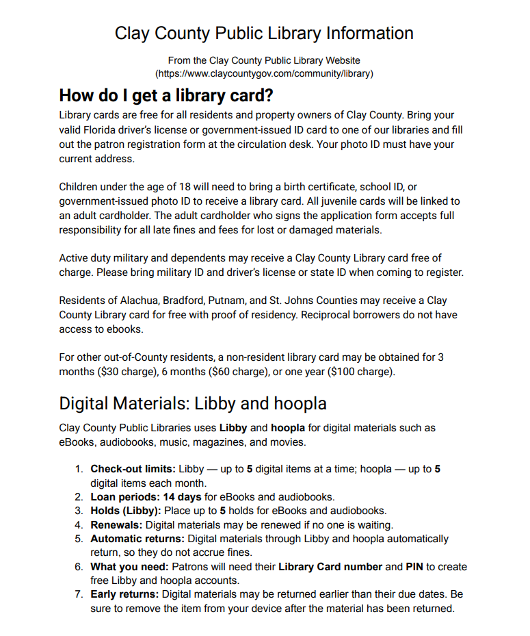 Clay County Public Library Information