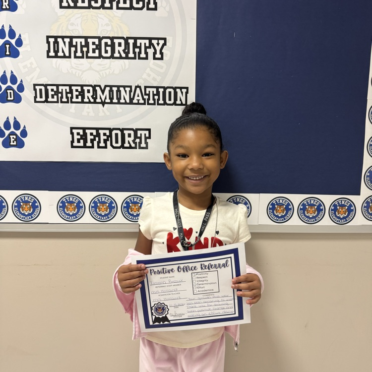 🐯 Tiger Pride Referral! 🐯 Congratulations to Ximena for being recognized for her positivity, determination, and effort! Her growth this year has been amazing, and she continues to show positive change by giving her best effort each day!