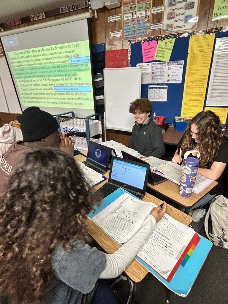 Ms. Pena’s Spanish 3 IB/AICE students were deeply engaged in rigorous language learning as they built proficiency and confidence in Spanish through meaningful, real-world application. Using their workbooks and digital tools, students expanded academic vocabulary related to the environment and recycling while practicing subjunctive forms and expressions of certainty through writing, conversation, and collaborative work. As outlined on the lesson agenda, students compared responses with peers, strengthened grammar skills, and applied their learning in context, meeting the high expectations of IB and AICE coursework while developing strong communication skills in Spanish.