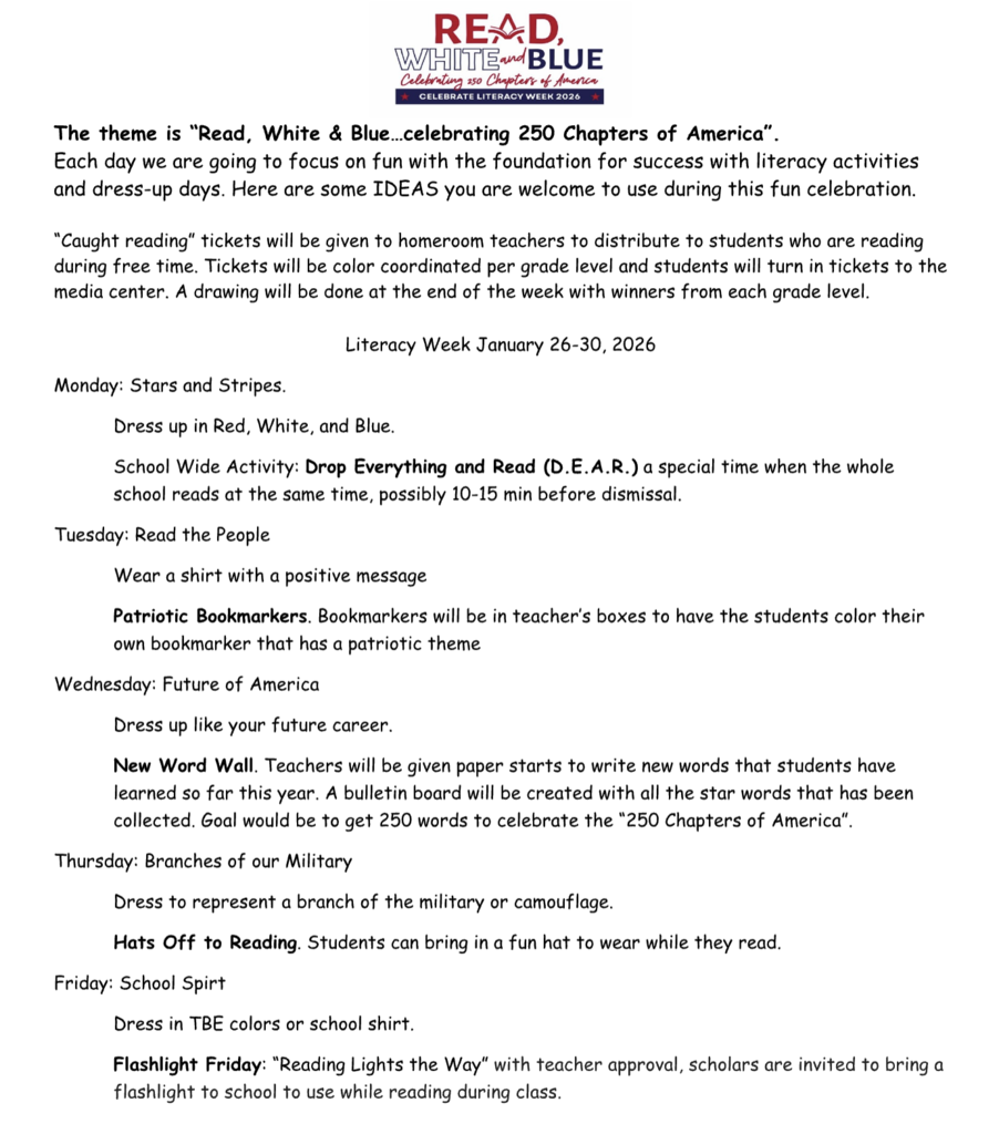 Literacy Week Schedule