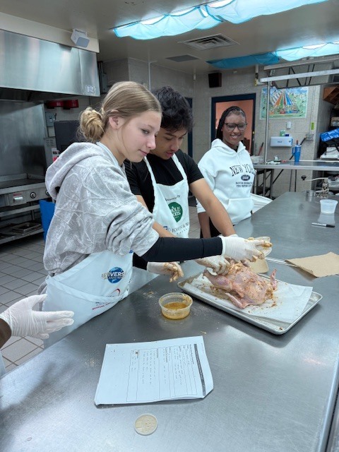 Ms. LaPierre’s Culinary 2 students turned the kitchen into a hands-on learning lab as they sharpened their roasting and sautéing skills. Students selected a roasted chicken recipe, expertly coated and prepped their chicken, and applied the same techniques to fresh vegetables for sautéing. As the kitchen filled with great aromas, students roasted their chicken and sautéed their vegetables to perfection. The experience concluded with students proudly enjoying the delicious meal they had created.