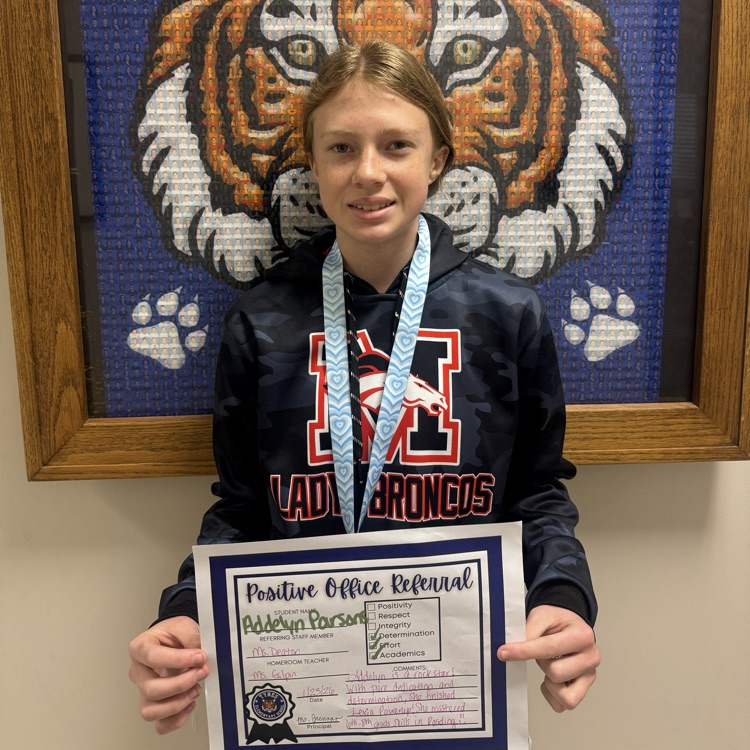 Congratulations to Addelyn for demonstrating Tiger Pride and earning a Positive Office Referral through dedication and positive behavior!✨