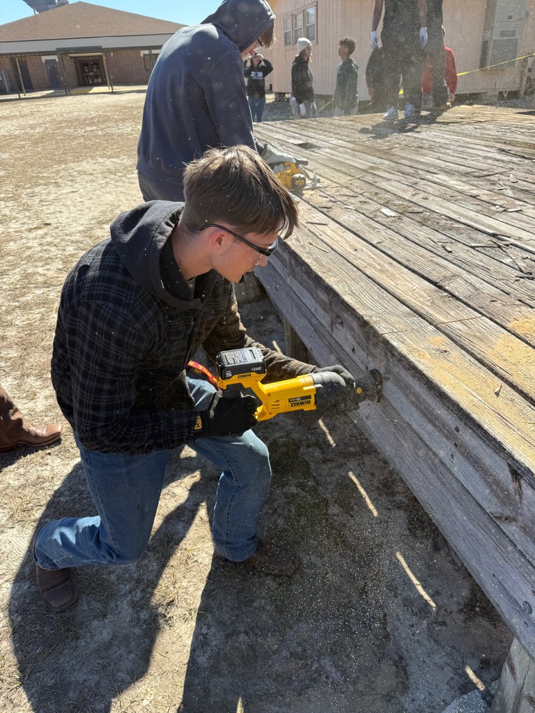 A huge shoutout to Mr. Bruchak and his Carpentry students for the excellent work they are doing to help improve our campus by safely demolishing an old deck that had become an eyesore at our school. Students began with proper job site preparation, wore all required personal protective equipment, and learned safer, industry-aligned methods of demolition throughout the project. This hands-on experience not only strengthened their technical skills but also highlighted their teamwork, responsibility, and pride in their work. They did a GREAT job, and we truly appreciate their efforts in making our school a better place!