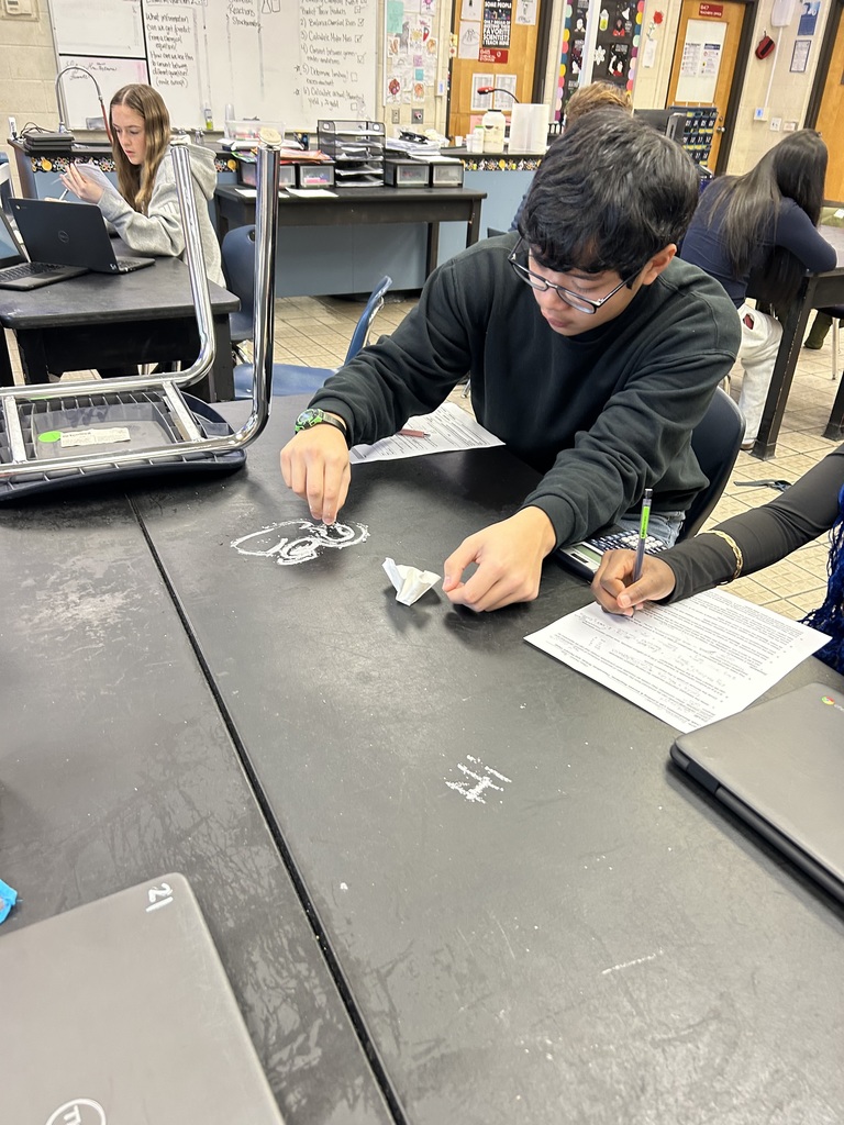 Ms. Fortner’s Pre-IB, AICE, and Honors Chemistry students brought stoichiometry to life through a hands-on chalk lab. Students wrote and balanced the chemical equation for producing chalk (calcium carbonate), calculated their theoretical yield, and then produced chalk by combining aqueous solutions of sodium carbonate and calcium chloride. After filtering and drying their product overnight, students calculated their actual yield and percent yield, seeing firsthand how math and chemistry connect. The best part was testing out their finished chalk.