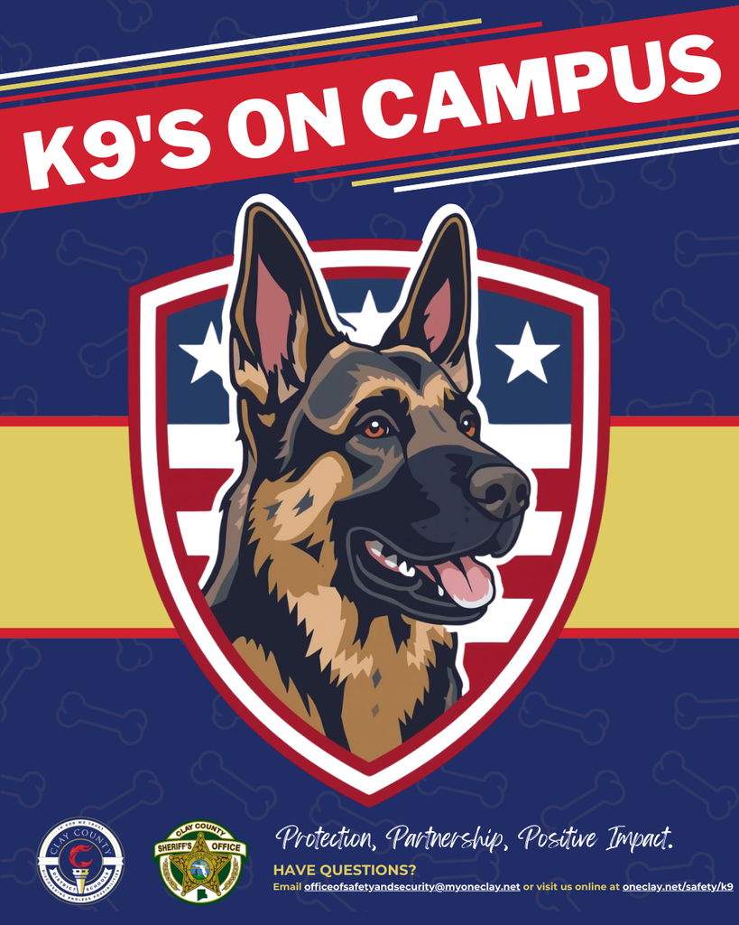 K9's on Campus Logo with Dog in front of a shield of USA Flag