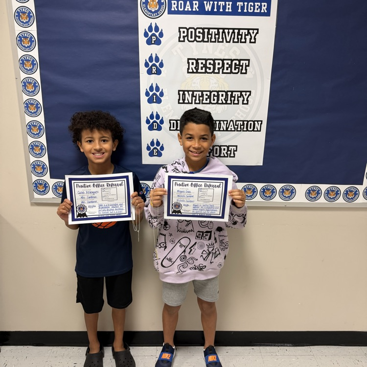 Positive office referral: These two boys have consistently demonstrated positivity, respect, and effort. They are always dependable, show great focus in class, and truly embody Tiger Pride!