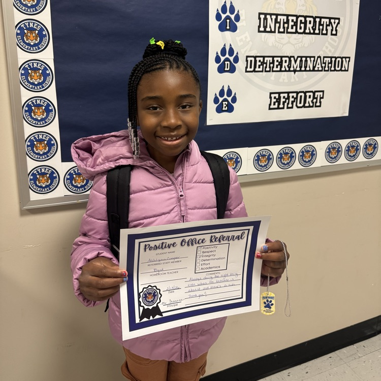 Ashlynn consistently does the right thing, even when her teacher is absent and a substitute is in the classroom. Thank you for showing responsibility and true Tiger Pride Ashlynn!✨