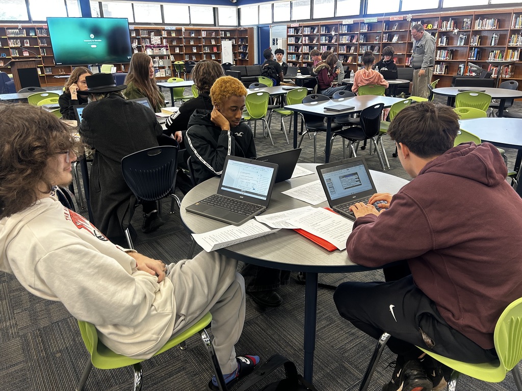 Mr. Werner’s junior English students met in the library to work on their Macbeth argumentative projects, using structured peer-review checklists to strengthen their writing. Students evaluated hooks, claims, evidence, counterclaims, and calls to action while applying logos, ethos, and pathos to refine their arguments. Through collaboration and thoughtful feedback, they sharpened both their literary analysis and presentation skills, demonstrating strong critical thinking and ownership of their learning.