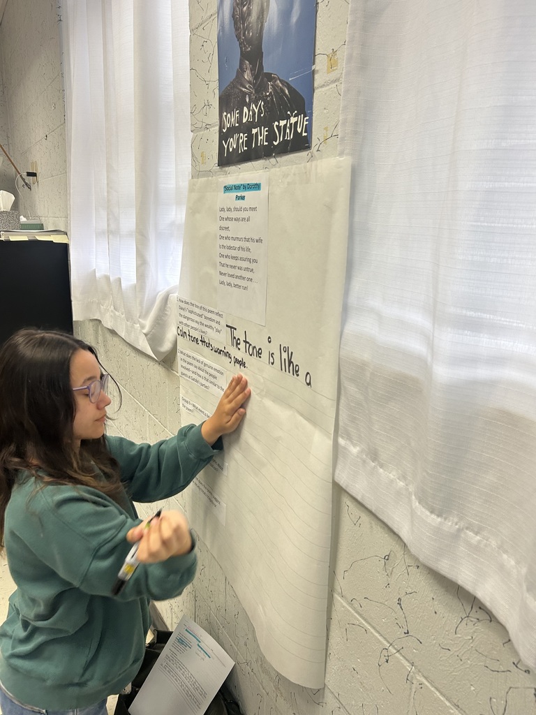 Students in Ms. Michaels and Mr. Gonzalez’s classes were deeply engaged as they worked collaboratively to analyze four different poems while making intentional connections to The Great Gatsby. From the start, each group examined how the poems reflected Fitzgerald’s themes of wealth, illusion, perception, tragedy, and the human desire for more. Students took ownership of their texts, closely analyzing words, imagery, tone, and symbolism to uncover deeper meaning. Through shared annotation and purposeful discussion, they supported their ideas with clear textual evidence, referenced characters and events from the novel, and engaged in strong academic dialogue. This is what student-centered instruction looks like — students doing the cognitive work, thinking critically, and making powerful cross-text connections.