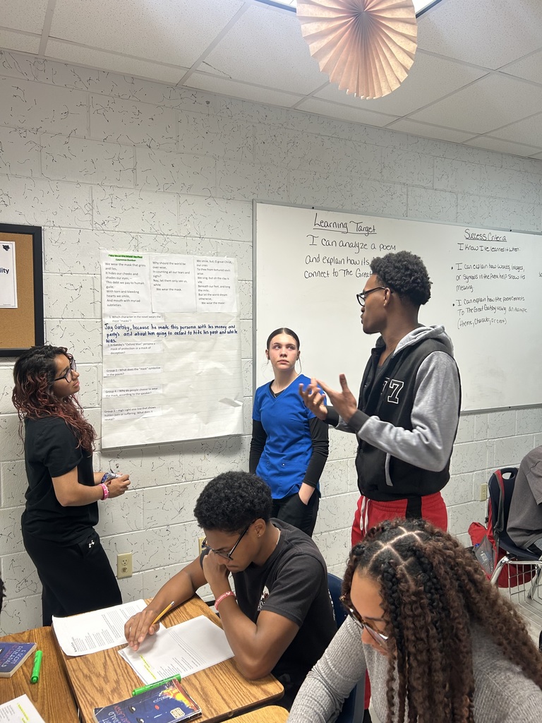 Students in Ms. Michaels and Mr. Gonzalez’s classes were deeply engaged as they worked collaboratively to analyze four different poems while making intentional connections to The Great Gatsby. From the start, each group examined how the poems reflected Fitzgerald’s themes of wealth, illusion, perception, tragedy, and the human desire for more. Students took ownership of their texts, closely analyzing words, imagery, tone, and symbolism to uncover deeper meaning. Through shared annotation and purposeful discussion, they supported their ideas with clear textual evidence, referenced characters and events from the novel, and engaged in strong academic dialogue. This is what student-centered instruction looks like — students doing the cognitive work, thinking critically, and making powerful cross-text connections.