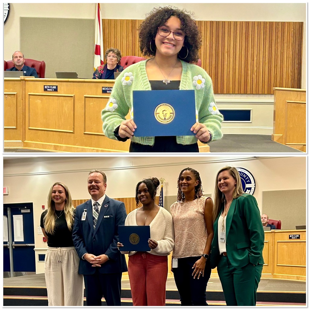 We are proud to recognize two outstanding Ridgeview students who were honored at last night’s Clay County School Board meeting for their incredible achievements.  🎼 Lillian Michel was recognized for her musical talent after submitting her arrangement of Traveling Soldier to the CCDS Student Composition Contest, where she earned Honorable Mention in the Traditional/Large Ensemble Category. This is a wonderful accomplishment and a testament to her creativity and dedication to music.  🏅 Jazmin Caraballo was also celebrated as the Clay County Athlete of the Month, recognizing her hard work, commitment, and excellence in athletics. Her dedication both on and off the field continues to make Ridgeview proud.  Congratulations to Lillian and Jazmin for representing Ridgeview High School with such talent and determination. We are incredibly proud of you both!