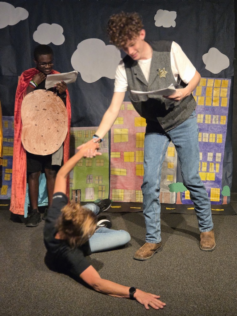 Last week, students in Ms. McDade’s General Theater class brought creativity and energy to the stage as they performed Captain Potato Head. In addition to acting in the production, students also designed and created their own costumes and helped develop the overall look of the performance, showcasing their creativity both on and off the stage. The project allowed students to build confidence, collaboration, and theatrical skills while bringing the story to life for their audience.