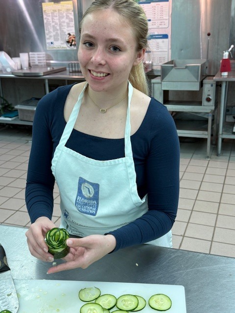 Students in Culinary 3 and 4 are sharpening their culinary artistry while learning garnishing and decorative food presentation. As part of the lesson, students practiced transforming cucumbers into delicate flower designs, building both knife skills and attention to detail. Activities like this help our Panthers understand that presentation is just as important as flavor in the culinary world while allowing them to showcase their creativity in the kitchen.