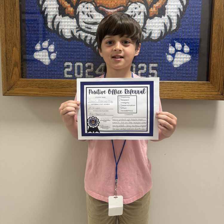Gavin showed amazing initiative by picking up trash on campus without being asked! Way to show respect for our school and our Earth!