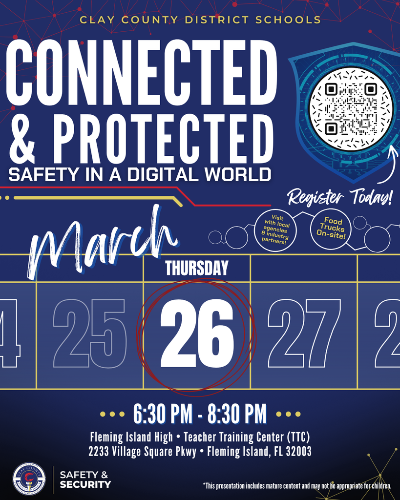 Connected & Protected Safety in a Digital World March 26th from 6:30 to 8:30pm. Doors open at 6:00 pm. Cyberbullying, threats, privacy, scams, identify theft, dangerous apps, parental controls, inappropriate content, child exploitation awareness.