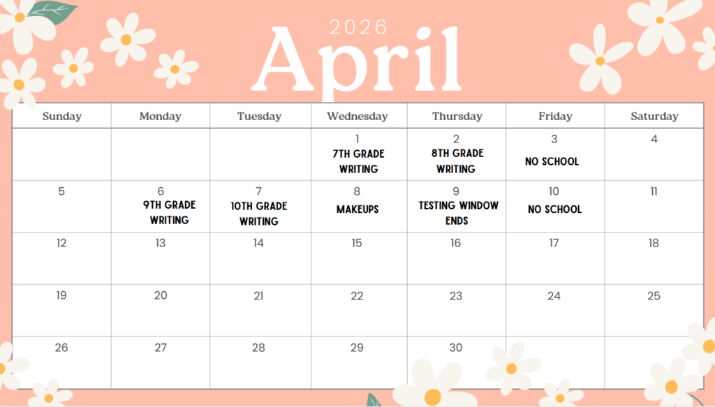April Testing  Calendar
