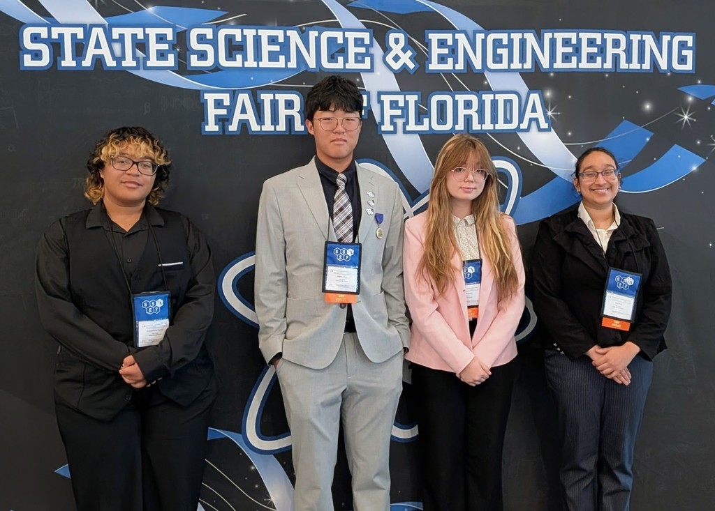 Panther Pride at the State Science & Engineering Fair 🔬  It is judging day at the State Science & Engineering Fair of Florida, and we are incredibly proud of our four Ridgeview High School students representing us at the state level! These students have demonstrated outstanding dedication, innovation, and academic excellence to earn this opportunity. We wish them the best as they present their research and showcase their hard work—Panther Nation is cheering you on every step of the way! 🐾