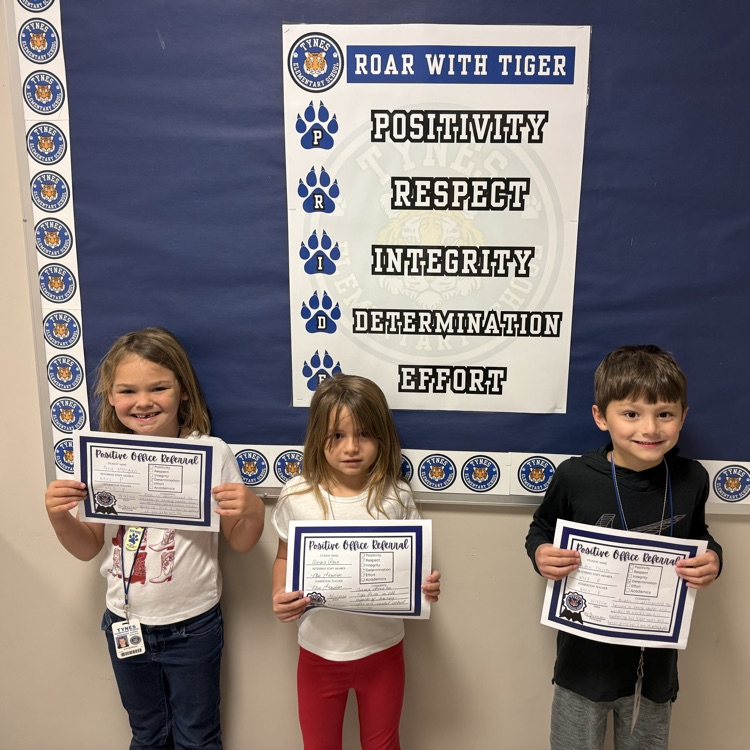 Ava, Amora, and Aiden showed Tiger Pride today through kindness, respect, determination and responsibility! Way to go! ✨