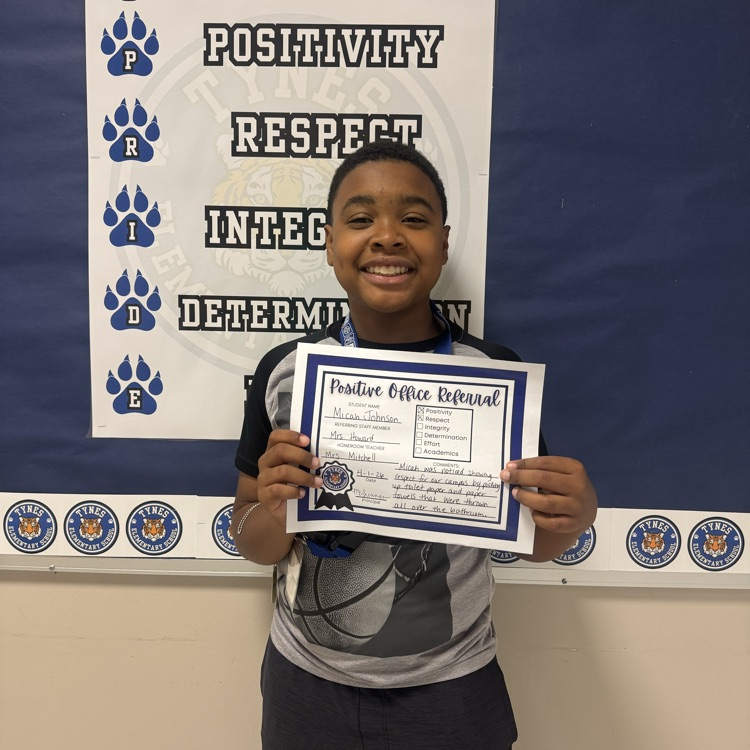 Micah is showing Tiger Pride through positivity and respect by taking initiative and helping keep our campus clean! Way to go!