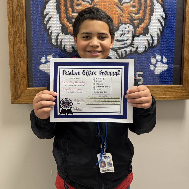 Matias shows Tiger Pride by consistently working hard and doing the right thing with integrity! ✨