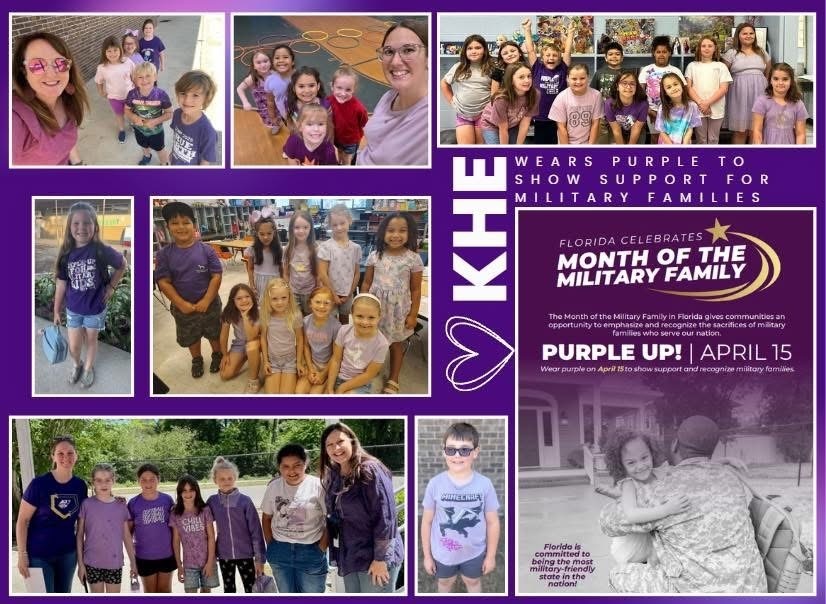Staff and Students wearing purple to support military students.