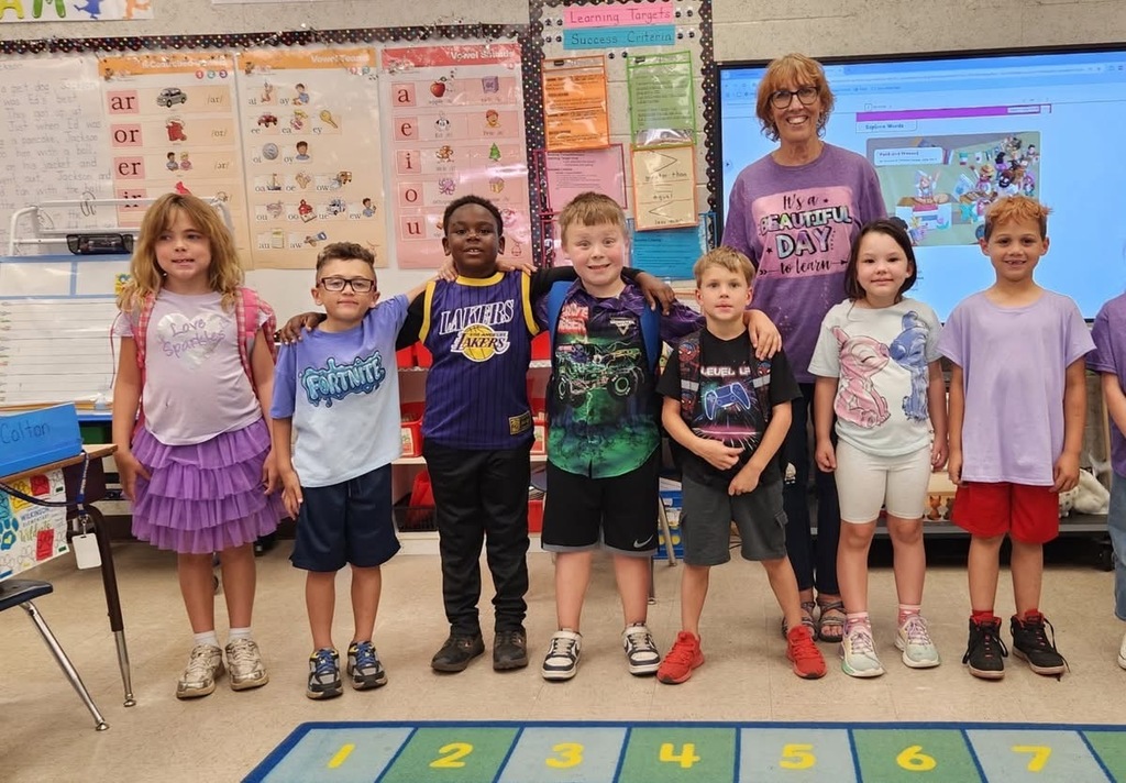 Staff and Students wearing purple to support military students.