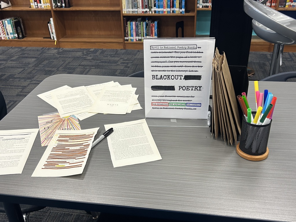 Our students are always greeted with engaging and creative opportunities thanks to the incredible work of Ms. Pittman in the library. From interactive literacy activities to hands-on projects that make reading and writing come alive, she continually creates experiences that invite students to think, create, and connect.  Recently, students had the opportunity to celebrate National Poetry Month through a fun and artistic Blackout Poetry activity, transforming printed pages into original works of art and expression. Activities like these help students see that literacy can be creative, meaningful, and enjoyable.  We are grateful for the energy, innovation, and welcoming environment Ms. Pittman brings to our campus each day. The library is truly a place where learning and imagination thrive.