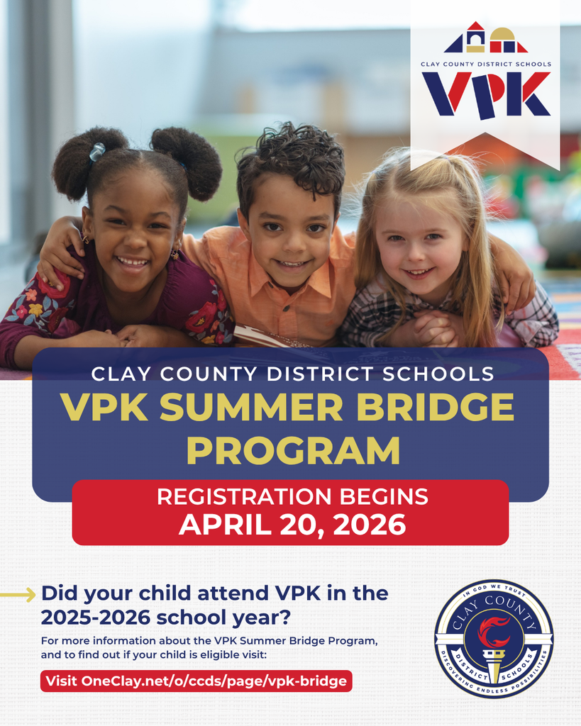 Students laying down with text about vPK summer bridge opening on 4/20/26.