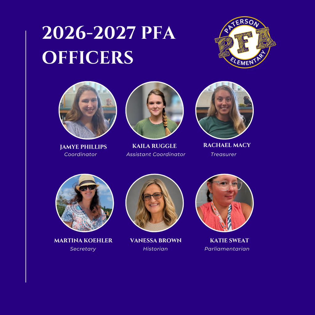 Big news! Today, we officially welcomed our parent volunteers for the 2026-2027 PFA Board.  We are so grateful for their heart for service and their commitment to making our school the best it can be. We can’t wait to see what this upcoming year holds!  Want to join the team? We’d love to have you! If you’re interested in serving with us, please reach out to Jamye Phillips, PFA Coordinator, at rmpatersonpfa@gmail.com.