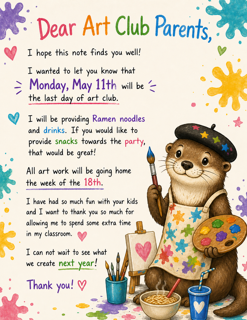 Artwork coming home the week of the 18th from you kidlets' year in Art
