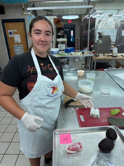 Recently, Mrs. LaPierre’s culinary classes took on sushi-making—and it was a hit! Students had the opportunity to create their own rolls using ingredients like cream cheese, cucumbers, imitation crab, and ahi tuna. They even made their own yum yum sauce to go with it!  From learning new techniques to exploring flavors, this hands-on experience was enjoyed by all. We love seeing our students build real-world skills in such a fun and engaging way!