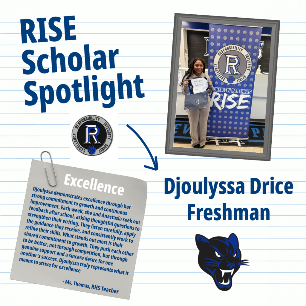 An educational spotlight poster featuring Djoulyssa Drice, a freshman, with a banner reading "RISE".