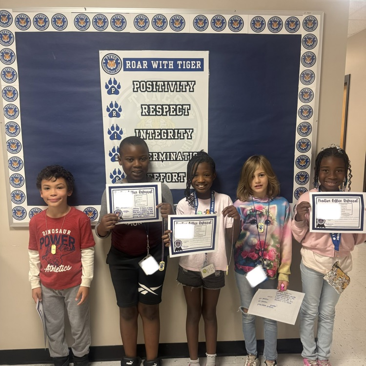 Five incredible students earned positive office referrals for showing Tiger Pride! Proud of their leadership, kindness, and effort—way to go, Tigers!