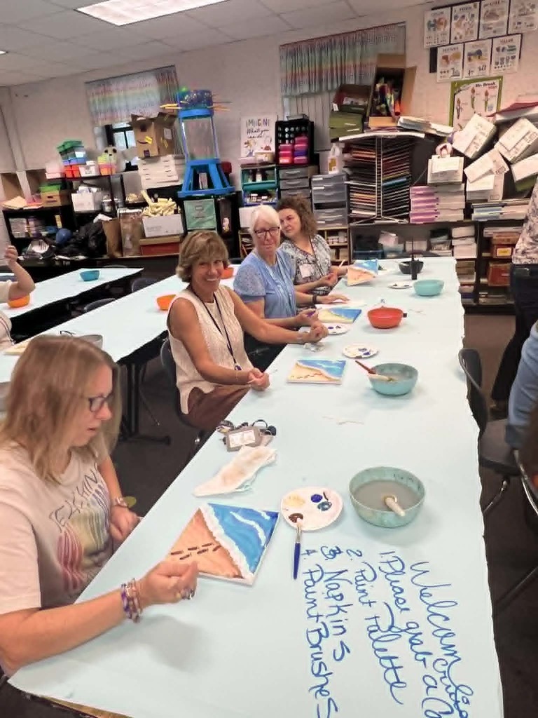 🎨🖌Faculty Art Fun!🖌🎨 We had such a great time CRUISIN' during Faculty/Staff Appreciation Week! One of our activities was painting a beach season that was led by our amazing Mrs. Pickman!