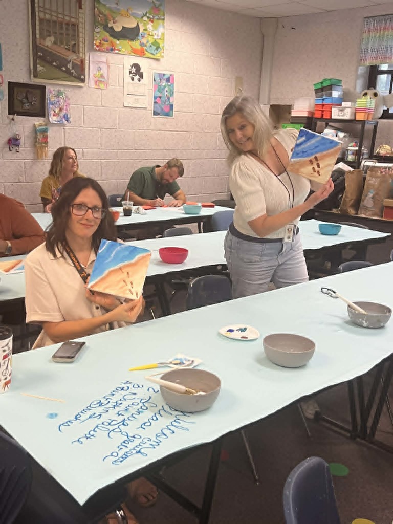 🎨🖌Faculty Art Fun!🖌🎨 We had such a great time CRUISIN' during Faculty/Staff Appreciation Week! One of our activities was painting a beach season that was led by our amazing Mrs. Pickman!