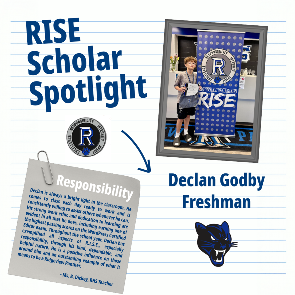 Text "RISE Scholar Spotlight" with a student image. A note about responsibility, and a paw print logo.
