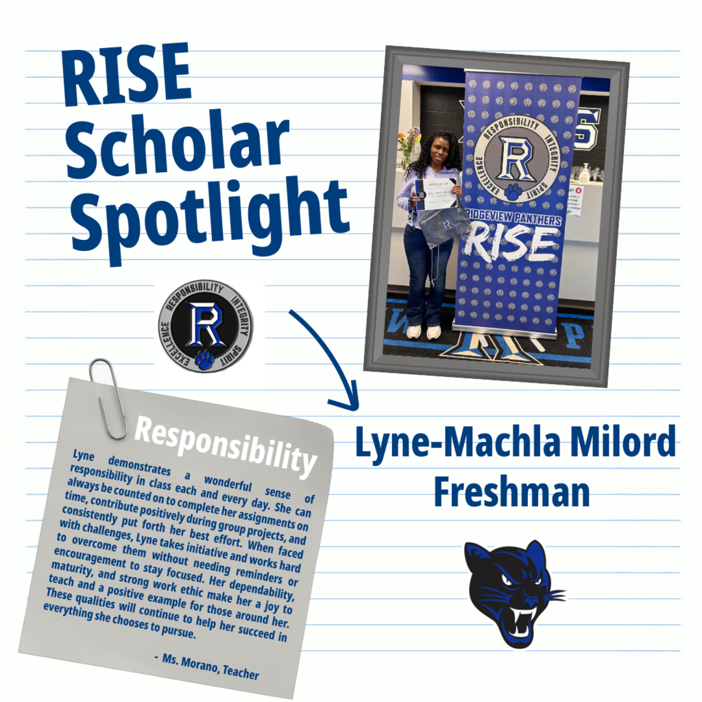 A page with the header "RISE Scholar Spotlight". An image shows a young person standing in front of a banner.