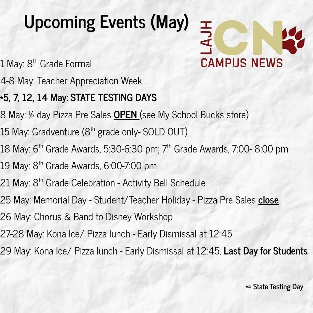 LAJH May upcoming events calendar
