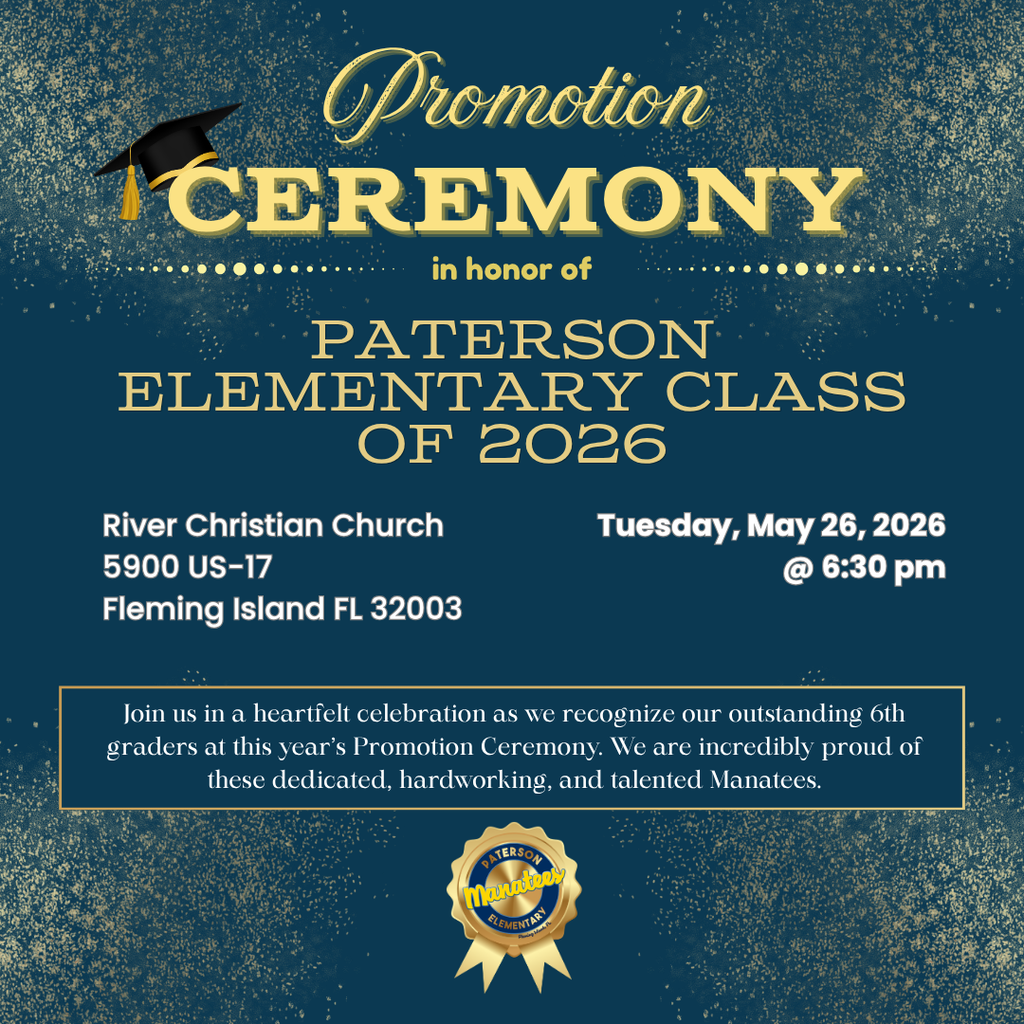 🎉 The big night is FINALLY here! 🎉  We are so excited to celebrate our incredible promoting 6th graders TONIGHT, Tuesday, May 26th! 🎓✨ Here is everything you need to know:  ⏰ Time: 6:30 PM 📍 Location: River Christian Church (5900 US-17, Fleming Island, FL 32003)  🎟️ Tickets & Seating: Tickets are not required for entry this year, but we kindly ask that you be mindful of the venue’s seating capacity when inviting extra guests.  🎥 Can't make it in person? Don't worry! We will be livestreaming the entire ceremony right here on our Facebook page: facebook.com/pesengage.  We can’t wait to celebrate this huge milestone with our amazing Manatee families! See you tonight!