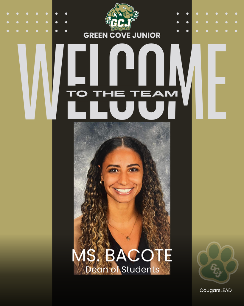Black poster with gold background, featuring an image of Ms. Bacote, Dean of Students.