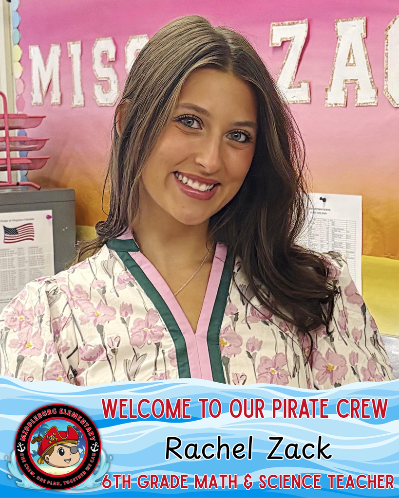 A smiling woman in a pink floral robe stands against a colorful backdrop. Text reads "Welcome to our Pirate Crew" and identifies her as Rachel Zack.
