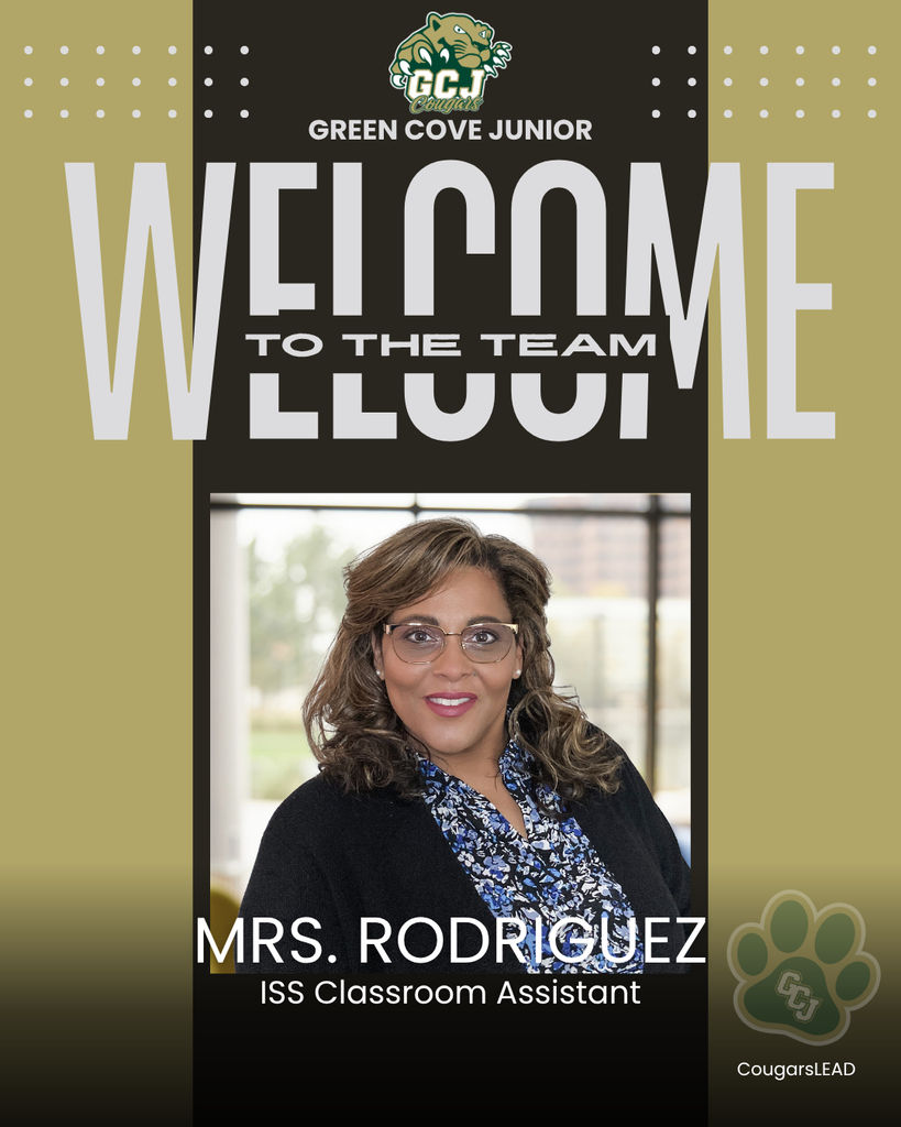 A poster displays "Welcome to the Team" with an image of a smiling woman, Mrs. Rodriguez, in front of a window.