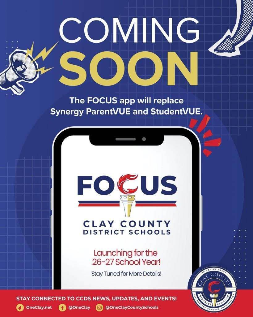 An advertisement shows an app named FOCUS on a smartphone screen. The background is blue with a pattern.