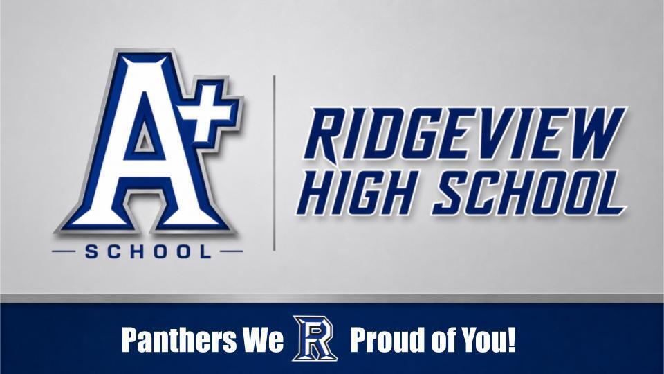 Logos for A+ School and Ridgeview High School displayed on a gray background with a blue stripe.