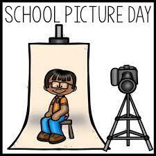 A cartoon of a boy sitting on a stool in front of a backdrop. Camera on tripod behind him.