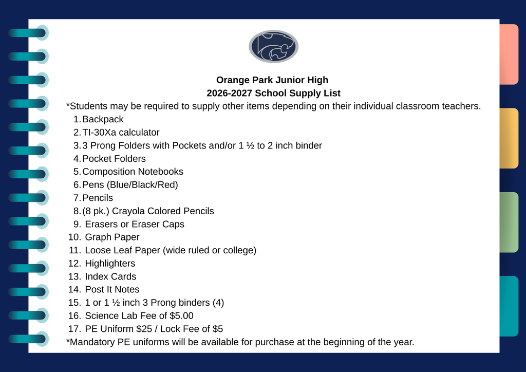 school supply list