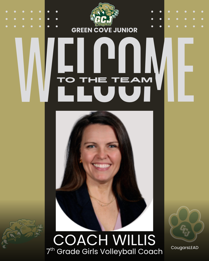 A poster with "Welcome Lucca" at the top, a picture of a smiling woman in a blazer, and "Coach Willis 7th Grade Girls Volleyball Coach" at the bottom.
