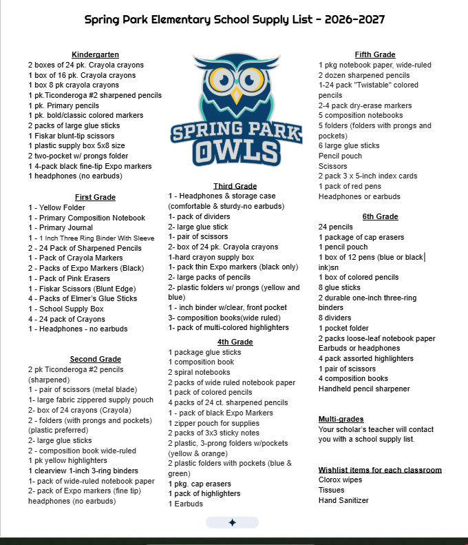 school supply list